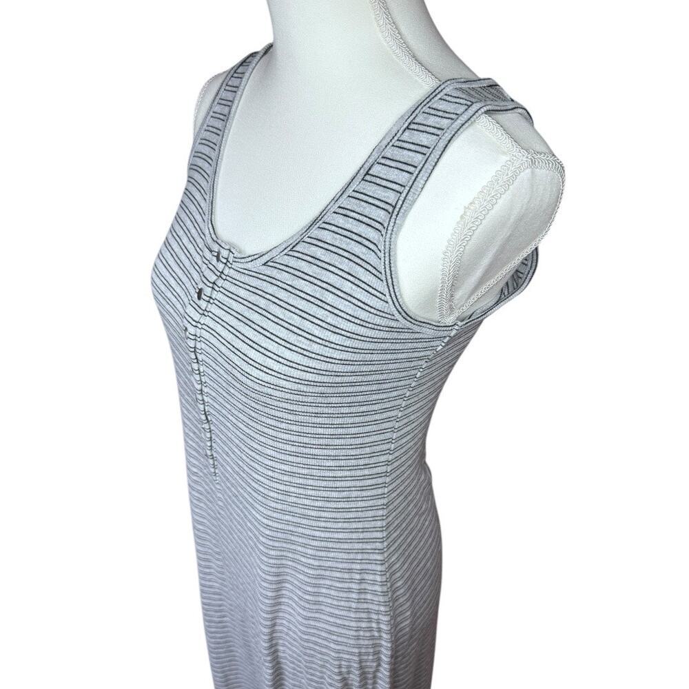 Athleta Hermosa Grey and Black Striped Henley Midi Dress - Size Small - Picture 2 of 3
